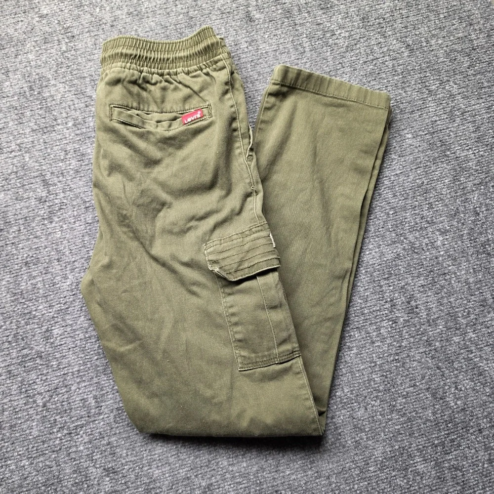 Levi's Boys Size 14 Olive Green Pull-On Cargo Pants Elastic Waist Stretch Twill
